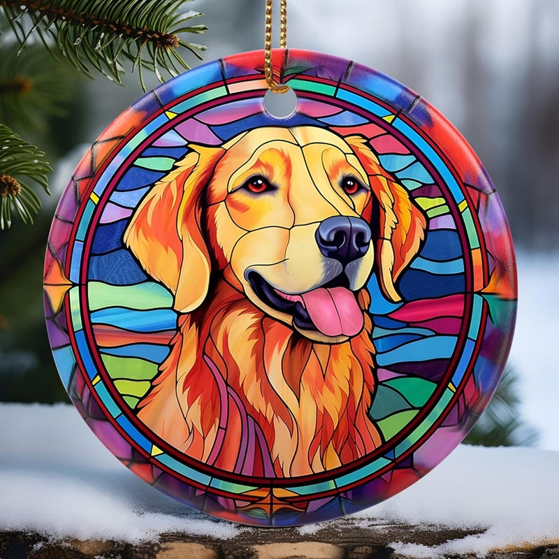 Touber Christmas Ornament, Christmas Decoration, Holiday Present Idea, Heirloom Keepsake, Round Ceramic, Gift Exchange, Gift Idea, Golden Retriever - Image 1