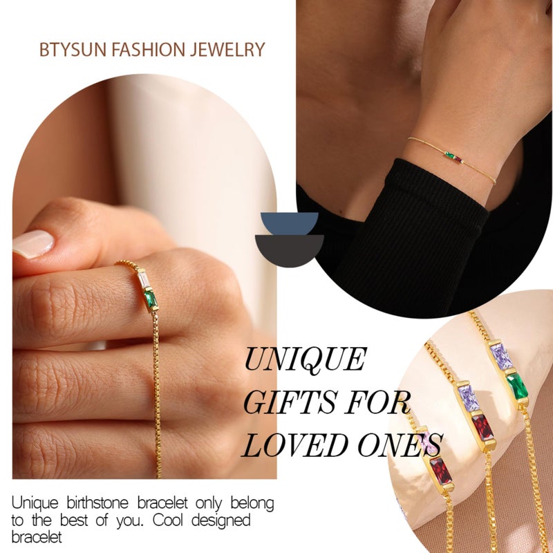 Btysun Birthstone Bracelets for Women Dainty Gold Bracelet with Birthstone October Gifts for Mom Birthday Women's Stocking Stuffers Aquamarine Tourmaline Bracelet Christmas Jewelry - Image 5