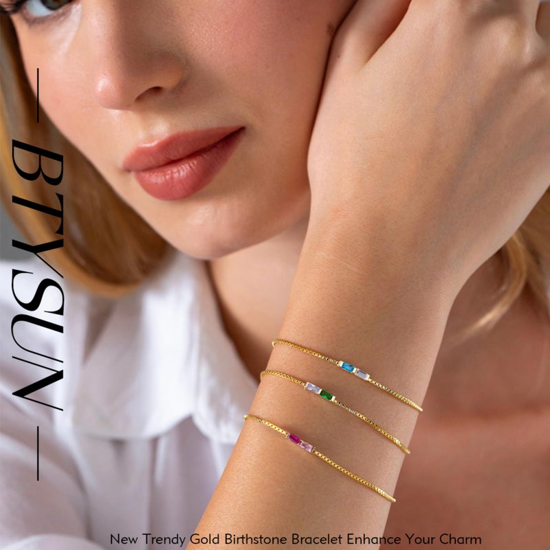 Btysun Birthstone Bracelets for Women Dainty Gold Bracelet with Birthstone October Gifts for Mom Birthday Women's Stocking Stuffers Aquamarine Tourmaline Bracelet Christmas Jewelry - Image 2