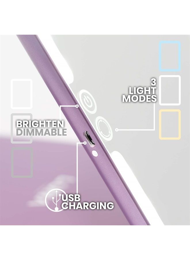 Eclipse LED Lighted Travel Vanity Makeup Mirror | 3 Colour Light, Compact, Portable, Lighted, Rechargeable, Illuminated Mirror | Perfect for Travel, Makeup & Beauty Needs | Lavender