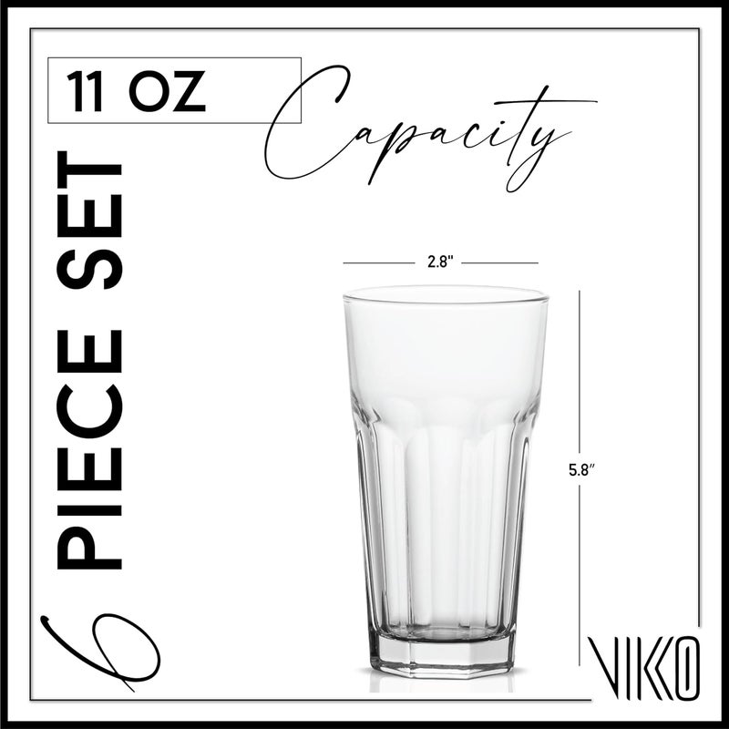 Vikko Drinking Glasses, 11 Ounce Glass Cups, Durable Glasses Drinking Set of 6, Tall Water Glasses, Stackable Highball Glasses, Heavy Base Tumblers & Water Glasses, Dishwasher Safe Cups - Image 3
