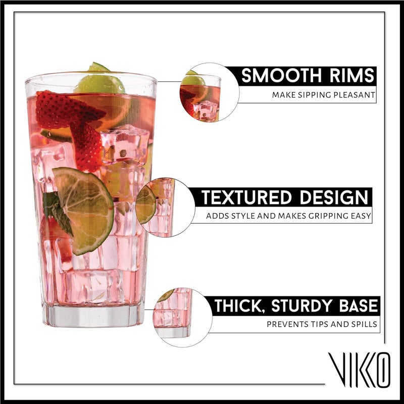 Vikko Drinking Glasses, 11 Ounce Glass Cups, Durable Glasses Drinking Set of 6, Tall Water Glasses, Stackable Highball Glasses, Heavy Base Tumblers & Water Glasses, Dishwasher Safe Cups - Image 2