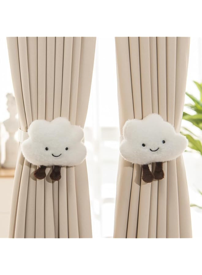 The Bros أربطة ستائر 2 عبوة، أربطة ستائر سحابية على شكل سحابة كرتونية، أربطة ستائر لطيفة للأطفال الفتيات لغرفة المعيشة وغرفة النوم وديكور الحضانة والمكتب المنزلي (أبيض) - Image 1