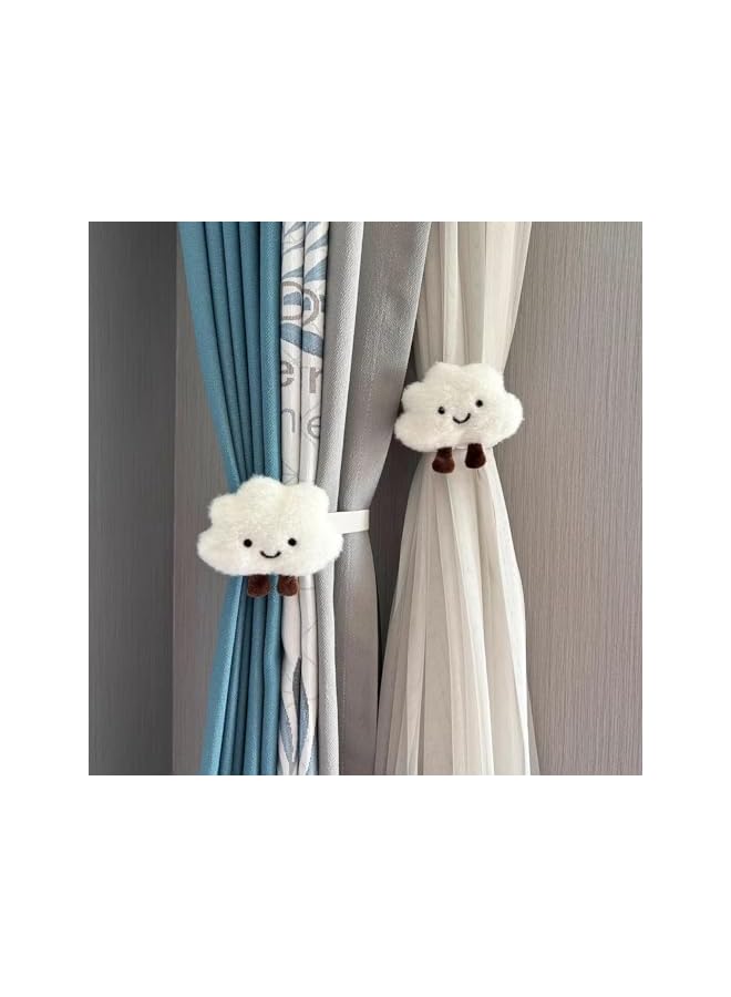 The Bros أربطة ستائر 2 عبوة، أربطة ستائر سحابية على شكل سحابة كرتونية، أربطة ستائر لطيفة للأطفال الفتيات لغرفة المعيشة وغرفة النوم وديكور الحضانة والمكتب المنزلي (أبيض) - Image 3