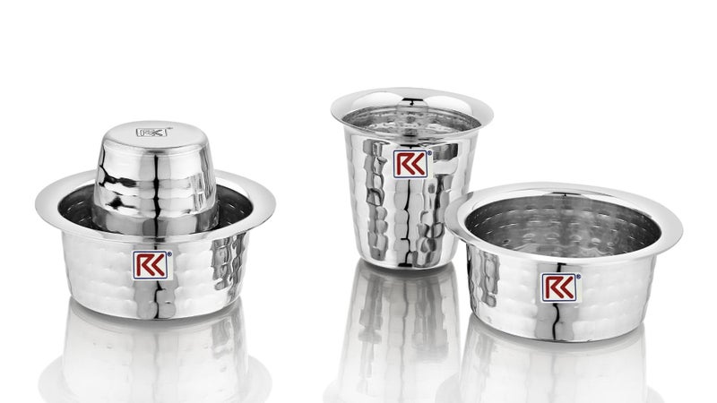 RK RK Kumbakonam Hammered Stainless Steel Traditional Dabara Set | Coffee Dabara Set | South Indian Filter Coffee Tumbler Set (Silver, Pack of 2)  - Image 1