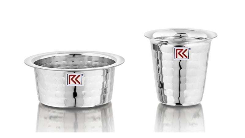 RK RK Kumbakonam Hammered Stainless Steel Traditional Dabara Set | Coffee Dabara Set | South Indian Filter Coffee Tumbler Set (Silver, Pack of 2)  - Image 2