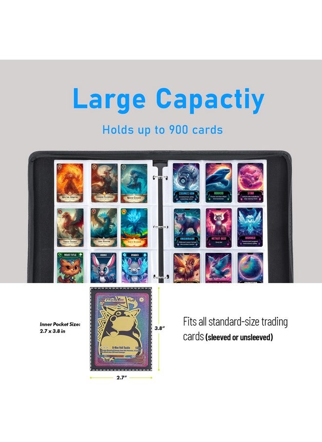 Hamkot HAMKOT Zipper Card Binder for 900 Baseball Trading Cards, Premium 9-pockets Card Binder with Removable Sleeves, Gifts for Girls and Boys, Collectible Card Book Album for MTG, TCG, Sports Cards  - Image 4