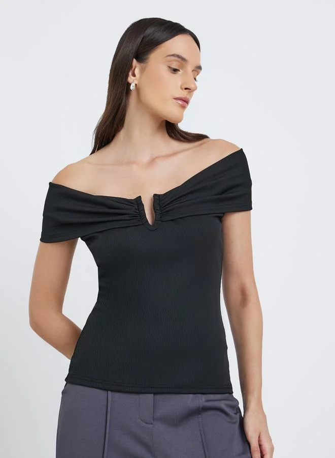 Styli Styli Ribbed Knit off Shoulder Top
