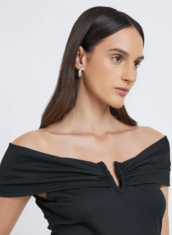 Styli Ribbed Knit off Shoulder Top