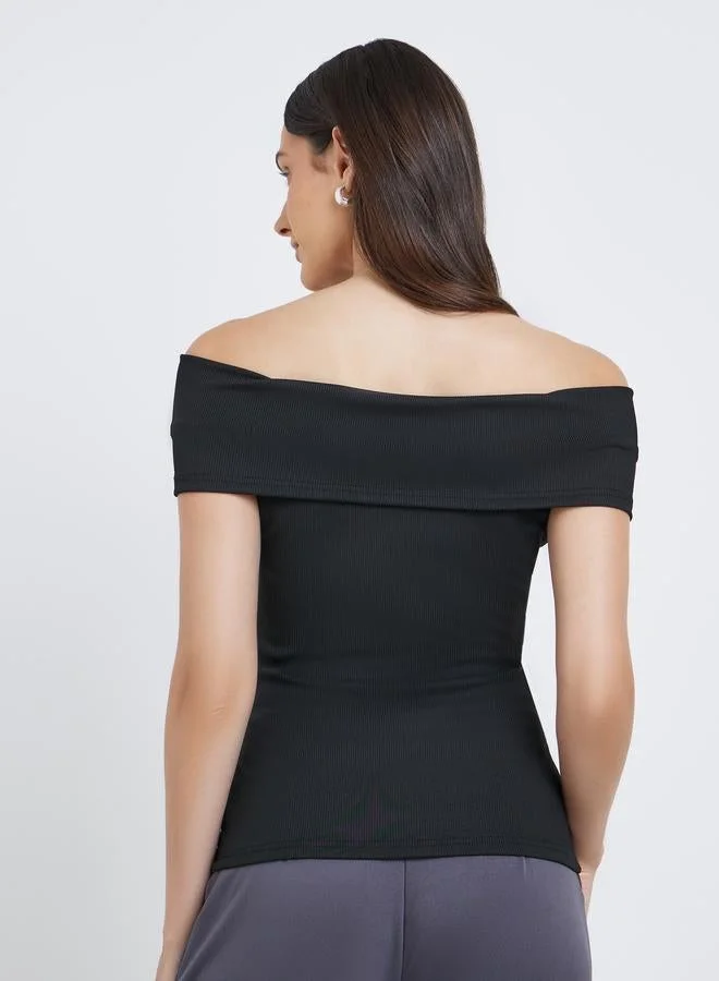 Styli Ribbed Knit off Shoulder Top
