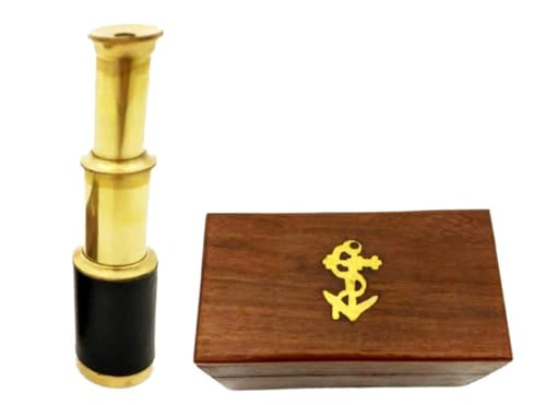 THOR INSTRUMENTS منظار نحاسي محمول 6" مع صندوق خشبي - ملاحة قراصنة مع صندوق خشبي مزخرف عتيق لتزيين المنزل هدايا - Image 3
