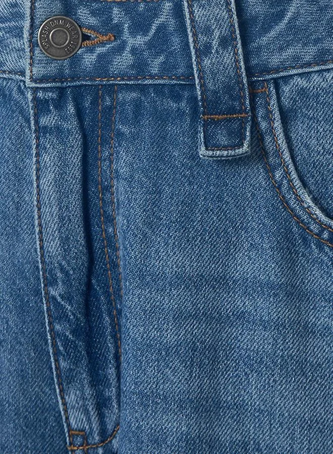 Splash FAV BLUE Denim Wide Leg Buttoned Waist Cotton Jeans for Women | Best Price UAE
