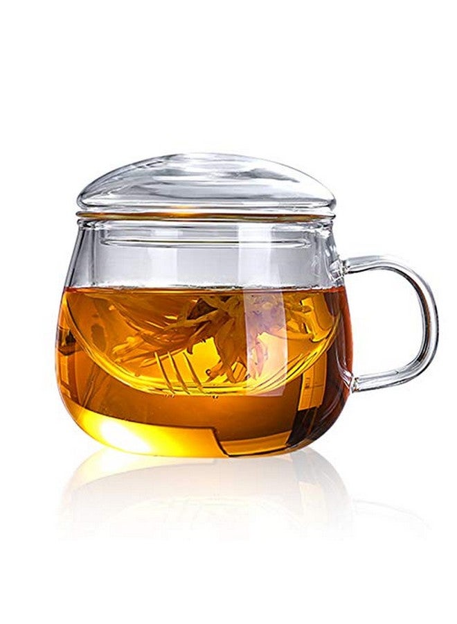Hari HARI 13 Ounce Tea Cups Kits Loose Tea-Leaf Brewing System, Thickened Glass Cups with Tea Infuser Basket and Lid, Simple Filtration Teacups Great for Family Daily (C Shape Lid)  - Image 1