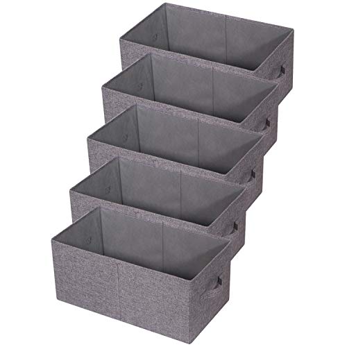 TENABORT Set of 5 Closet Organizer Bins with Handle, Fabric Foldable Storage Baskets Cloth Box Containers for Shelves Home Office Clothes Clothing, Gray, Jumbo - Image 1