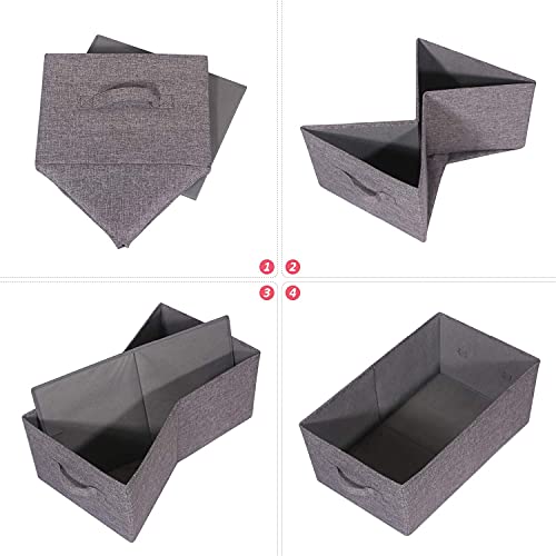 TENABORT Set of 5 Closet Organizer Bins with Handle, Fabric Foldable Storage Baskets Cloth Box Containers for Shelves Home Office Clothes Clothing, Gray, Jumbo - Image 4