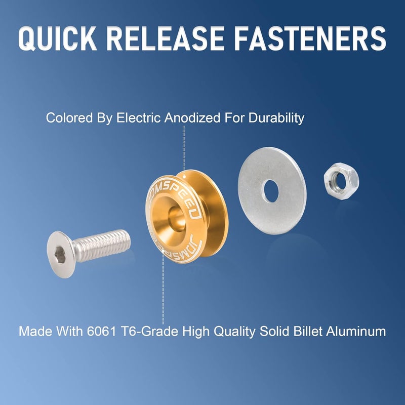 JDMSPEED Gold Universal CNC Billet Bumper Trunk Quick Release Fastener Kit - Image 2