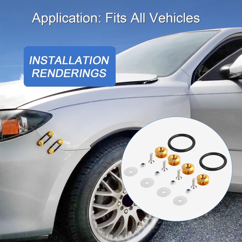 JDMSPEED Gold Universal CNC Billet Bumper Trunk Quick Release Fastener Kit - Image 4