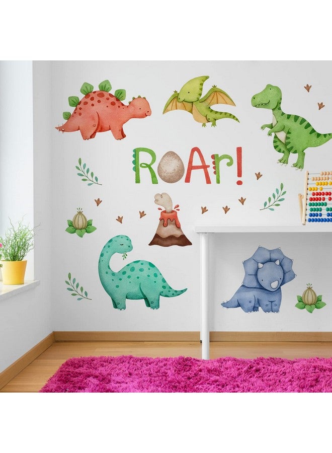 Mfault Watercolor Dinosaur Roar Wall Decals Stickers, Peel Stick Dino Stegosaurus Volcano Nursery Decorations Baby Boys Girls Bedroom Playroom Art, Neutral Tyrannosaurus Rex Kids Classroom Room Decor - Image 5