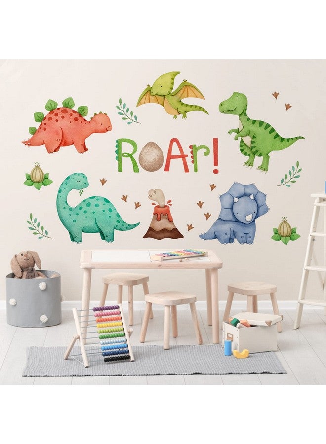 Mfault Watercolor Dinosaur Roar Wall Decals Stickers, Peel Stick Dino Stegosaurus Volcano Nursery Decorations Baby Boys Girls Bedroom Playroom Art, Neutral Tyrannosaurus Rex Kids Classroom Room Decor - Image 4