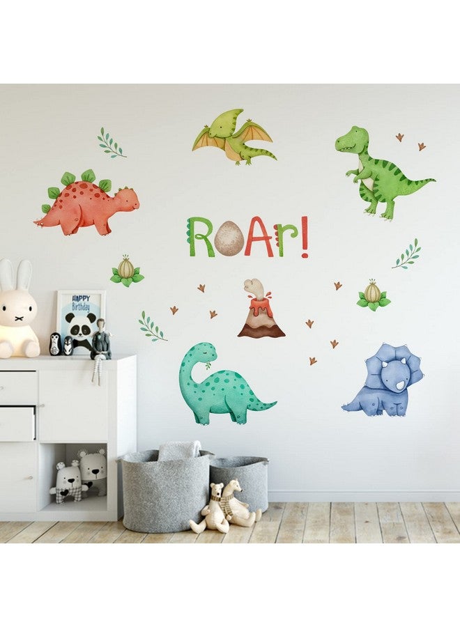 Mfault Watercolor Dinosaur Roar Wall Decals Stickers, Peel Stick Dino Stegosaurus Volcano Nursery Decorations Baby Boys Girls Bedroom Playroom Art, Neutral Tyrannosaurus Rex Kids Classroom Room Decor - Image 3