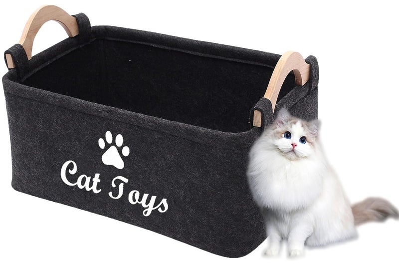 CozyCove Felt pet Toy Box Collapsible Pet Supplies Storage Basket cat toy box storage basket chest organizerFabric Storage Bin for Organizing Pet Toys Blankets Leashes and Food - Image 2