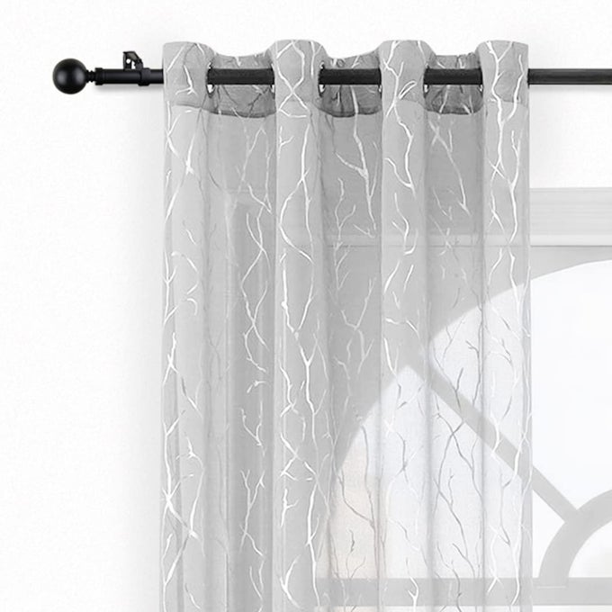 SILVER SHEER CURTAINS WITH TREE PATTERN METALLIC SILVER BRANCH ARTISTIC DESIGN GROMMET SHEER CURTAINS 84 INCH LONG LIGHT FILTER PRIVACY VOILE DRAPES 52 X 84 INCH 2 PANELS GRAY