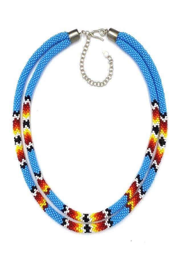 BeadsCorner Native Style Beaded Double Strand Rope Necklace for Women Handmade (Cyan Blue Fire) - Image 1