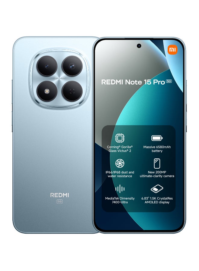 Xiaomi Redmi Note 15 Pro 5G Dual SIM+eSIM Glacier Blue 12GB RAM 256GB 5G with FREE Gifts (Buds 5 Pro + Virtual Screen Protection Card) - Global Version - Image 2