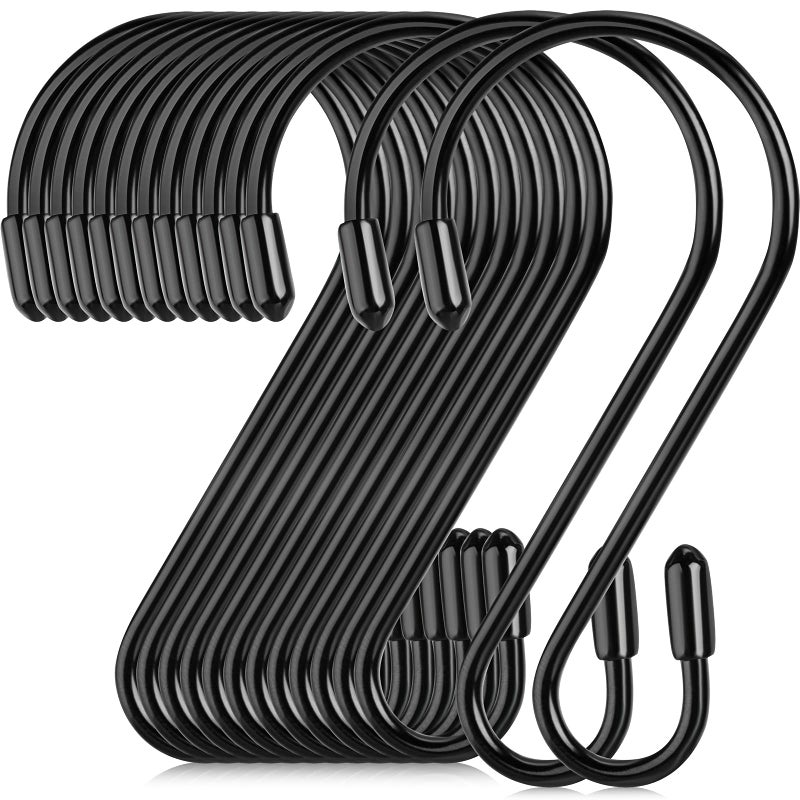 Hotop 36 Pcs S Hooks for Hanging 3.15 Inch Heavy Duty S Shaped Stainless Steel Hook Metal Hanging Curtain Hooks Pan Pot Holder Rack for Pot, Pan, Cups, Plants, Bags, Jeans, Towels(Black) - Image 1