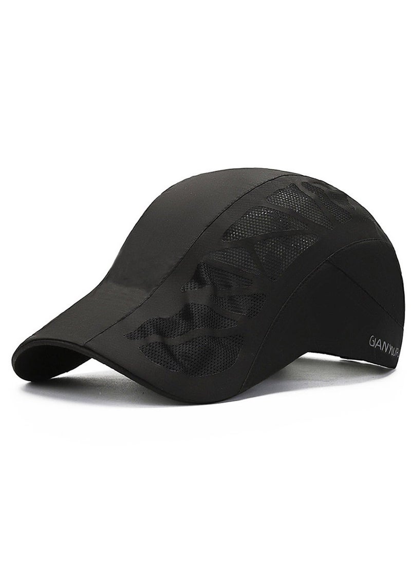 NIBEMINENT Baseball Cap for Men Mesh Flat Berets Newsboy Hat Quick-Drying Breathable Trucker Adjustable Sports Golf Hats Black  - Image 2