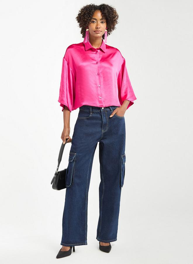 Splash FAV Solid Wide Leg Jeans with Pockets - Image 2