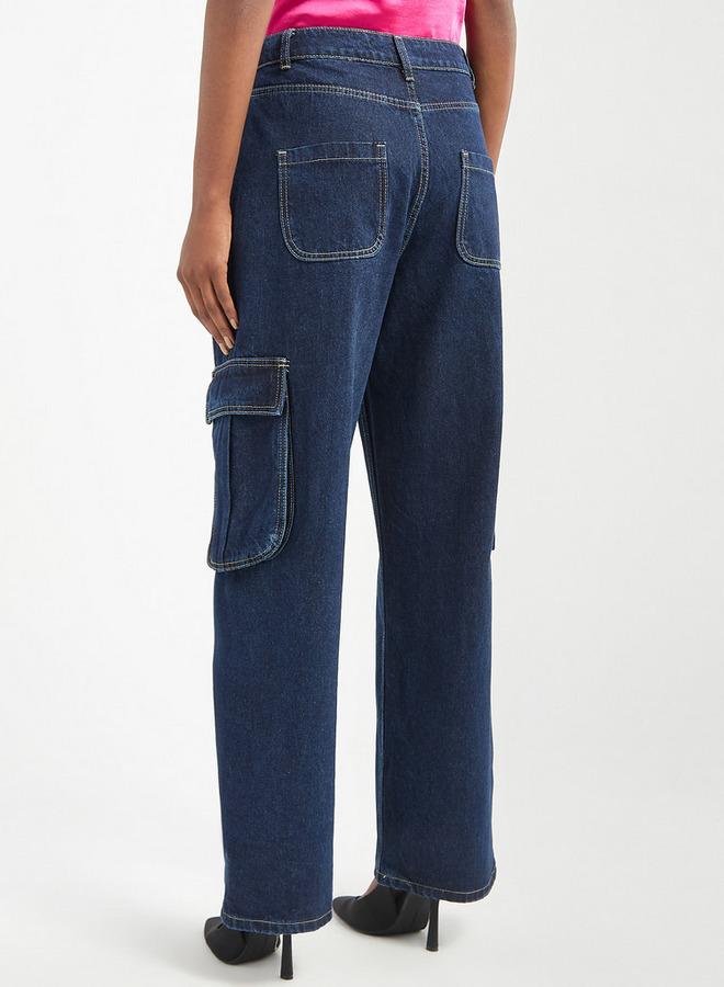 Splash FAV Solid Wide Leg Jeans with Pockets - Image 3