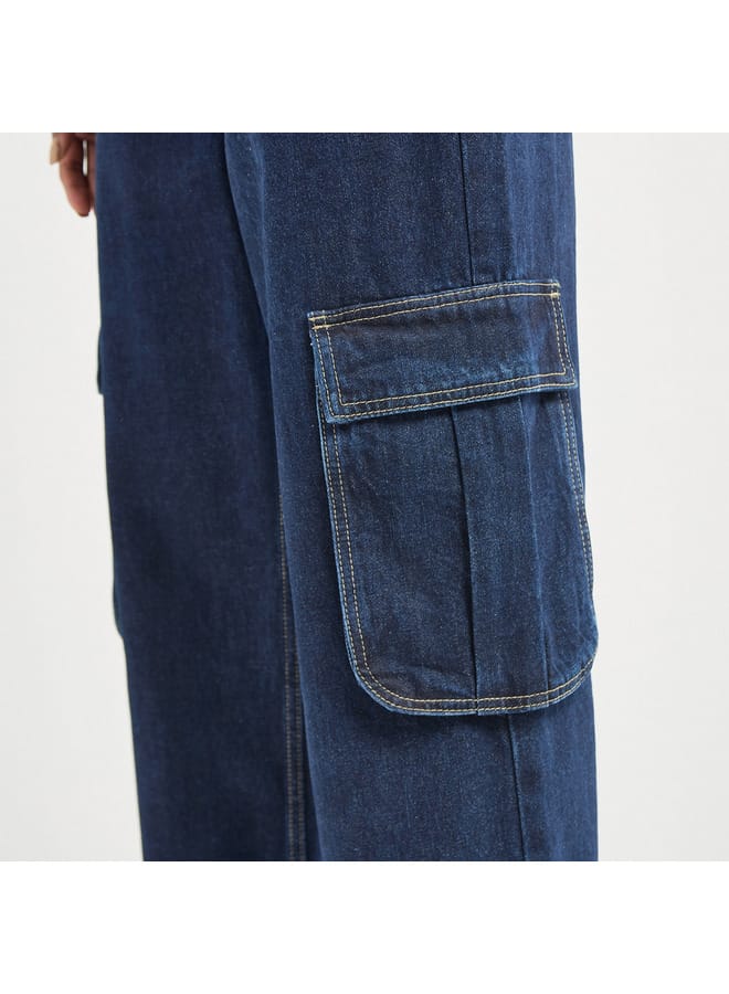 Splash FAV Solid Wide Leg Jeans with Pockets - Image 4
