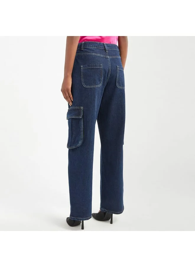 FAV Solid Wide Leg Jeans with Pockets