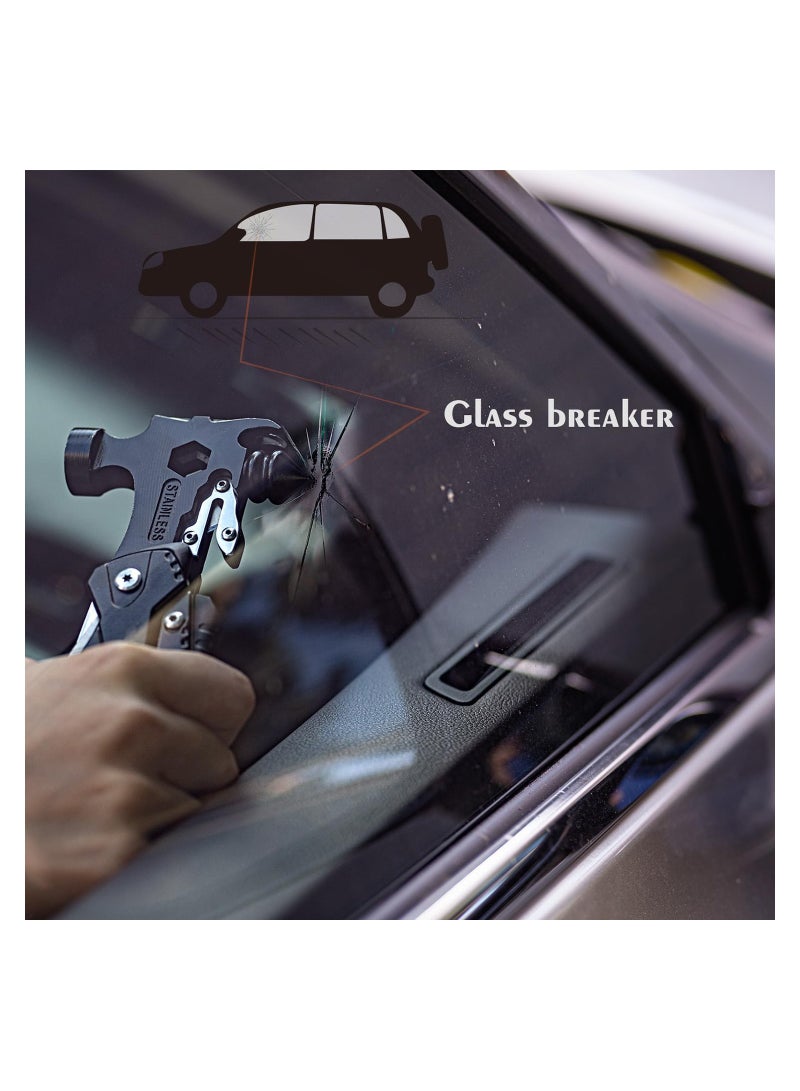 SYOSI أداة متعددة، مطرقة صغيرة 17 في 1 للتخييم مع مشبك جيب وقفازات مقاومة للقطع، هدية يوم الأب للزوج أو الصديق، أداة متعددة للبقاء، مطرقة أدوات البقاء 6.41"×2.83"×1" - Image 3