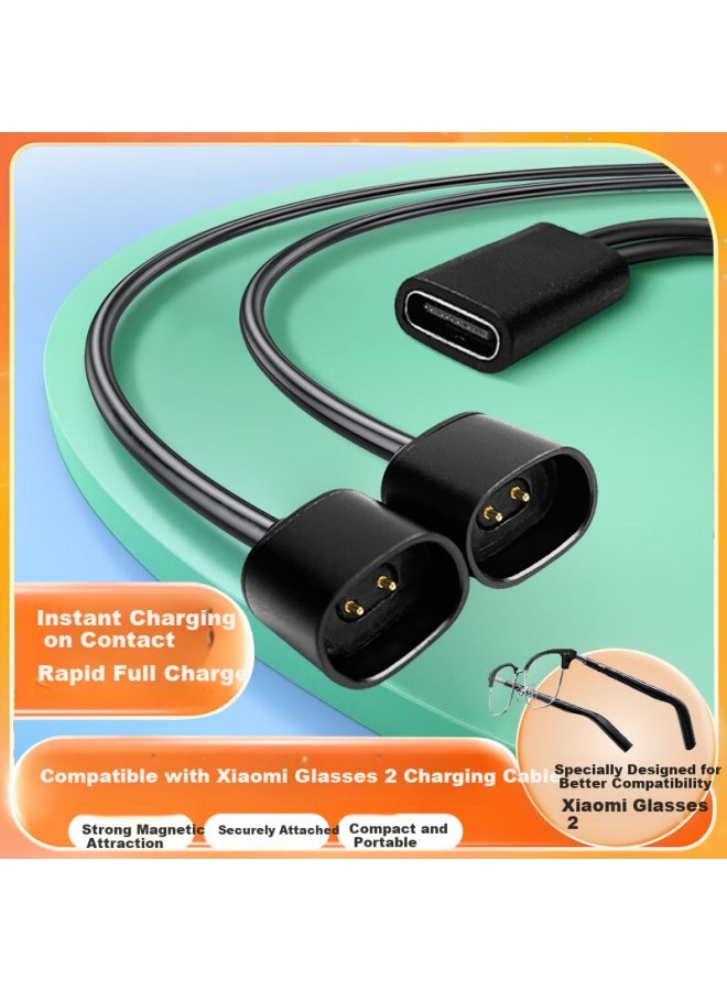 Win Potential Yingqian Charging Cable For Xiaomi Eyeglasses 2 Charger Mijia Smart Audio Eyeglasses 2 Second Generation Magnetic Type-C Female Port One Drag Two Charging Cable Accessory - Image 1