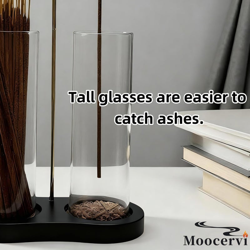 Moocervi Glass Incense Holder, Black Incense Sticks Burner Holder with Storage,Hang Upside Down Incense Holder for Sticks with Glass Ash Catcher for Meditation Yoga Spa Room Decor (Black) - Image 4