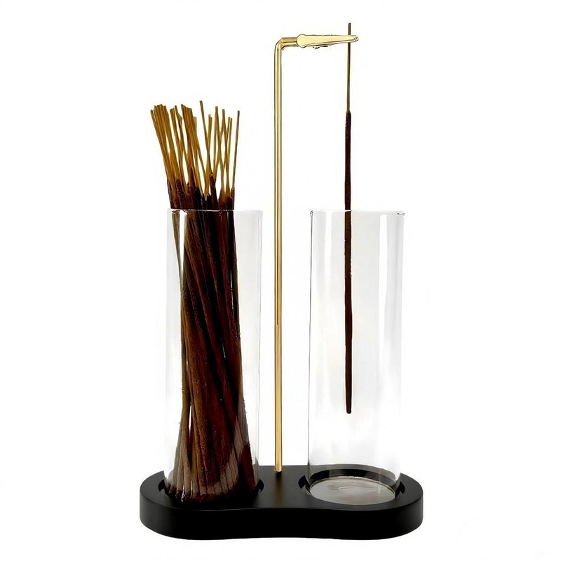Moocervi Glass Incense Holder, Black Incense Sticks Burner Holder with Storage,Hang Upside Down Incense Holder for Sticks with Glass Ash Catcher for Meditation Yoga Spa Room Decor (Black) - Image 1