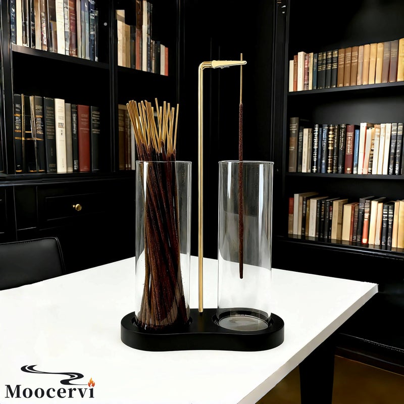 Moocervi Glass Incense Holder, Black Incense Sticks Burner Holder with Storage,Hang Upside Down Incense Holder for Sticks with Glass Ash Catcher for Meditation Yoga Spa Room Decor (Black) - Image 5