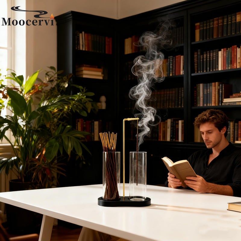 Moocervi Glass Incense Holder, Black Incense Sticks Burner Holder with Storage,Hang Upside Down Incense Holder for Sticks with Glass Ash Catcher for Meditation Yoga Spa Room Decor (Black) - Image 3