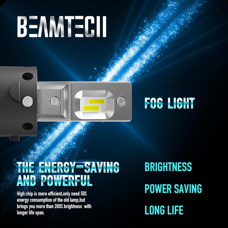 BEAMTECH H13 9008 Fog Light Bulbs - 6500K Cool White, 30mm Heatsink Base, CSP Chips (Set of 2) - Image 3