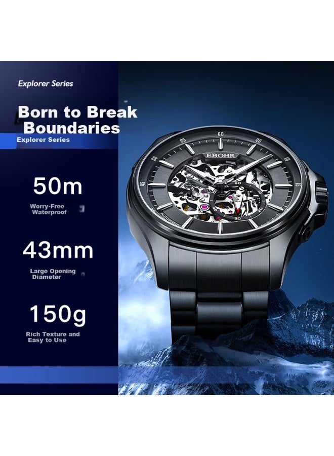 Ebohr Explorer Hollow Black Men'S Mechanical Watch Birthday Holiday Gift 51280215 For Boyfriend - Image 3