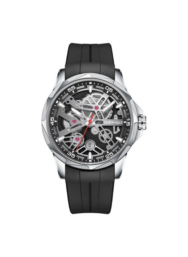 Mark Fairwhale Men's Multi-Function Skeleton Mechanical Watch - Water Resistant, Black Dial & Black Silicone Strap