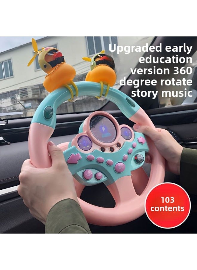 Generic - [73000 People's Collection] Shaking Sound Net Red Co-pilot Steering Wheel Simulation Educational Children's Boy Toy Baby-Colour:Free Nano Sticker + Battery Set - Square Base Version - Steering Wheel - Pink - With Base - Bobble Head Doll - Image 1