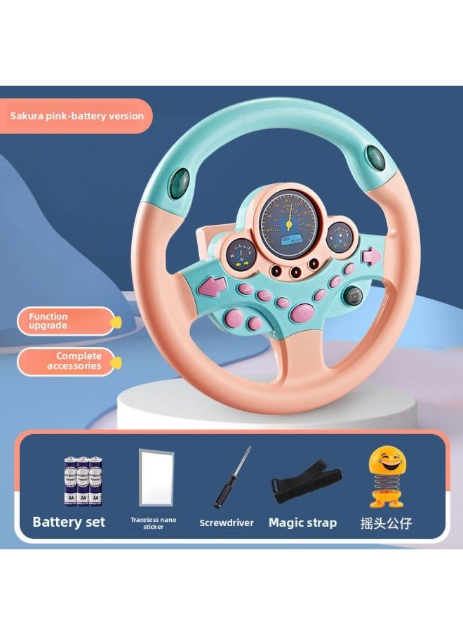 Generic - [73000 People's Collection] Shaking Sound Net Red Co-pilot Steering Wheel Simulation Educational Children's Boy Toy Baby-Colour:Free Nano Sticker + Battery Set - Square Base Version - Steering Wheel - Pink - With Base - Bobble Head Doll - Image 1