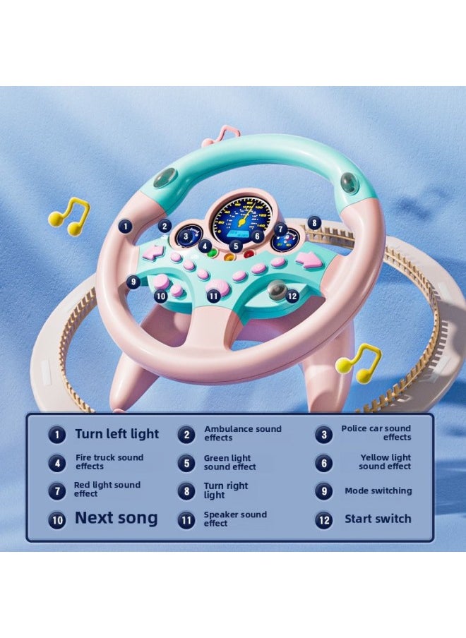Generic - [73000 People's Collection] Shaking Sound Net Red Co-pilot Steering Wheel Simulation Educational Children's Boy Toy Baby-Colour:Free Nano Sticker + Battery Set - Square Base Version - Steering Wheel - Pink - With Base - Bobble Head Doll - Image 1