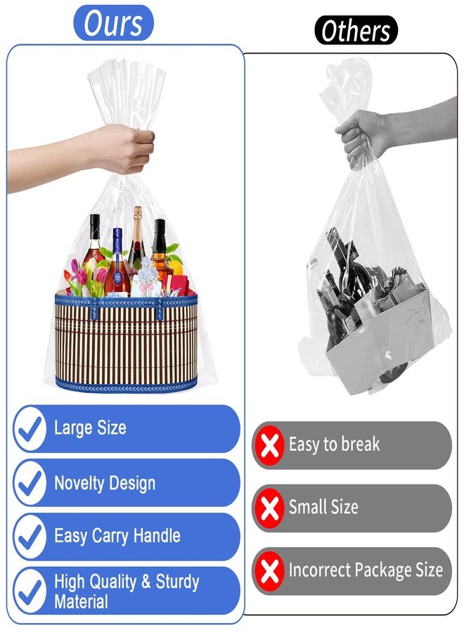 Dreamtop 2 Set Baskets for Gifts Empty, Woven Bamboo Gift Basket Empty Large with Handles, Sturdy Gift Basket Kit Empty to Fill for Christmas Birthday Baby Shower Wedding Gift (Blue - Image 3