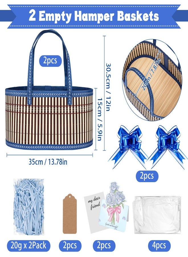 Dreamtop 2 Set Baskets for Gifts Empty, Woven Bamboo Gift Basket Empty Large with Handles, Sturdy Gift Basket Kit Empty to Fill for Christmas Birthday Baby Shower Wedding Gift (Blue - Image 2