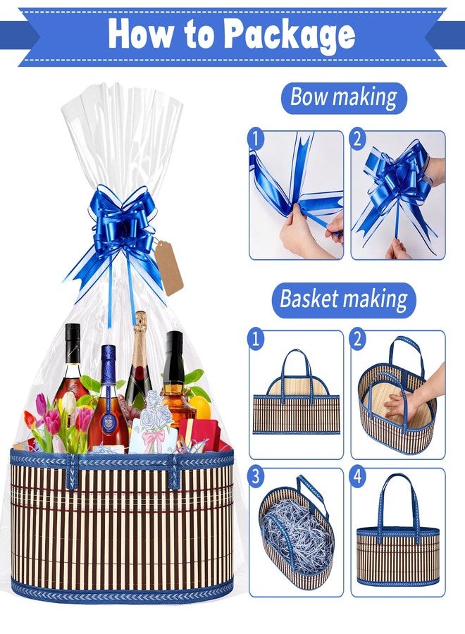 Dreamtop 2 Set Baskets for Gifts Empty, Woven Bamboo Gift Basket Empty Large with Handles, Sturdy Gift Basket Kit Empty to Fill for Christmas Birthday Baby Shower Wedding Gift (Blue - Image 4