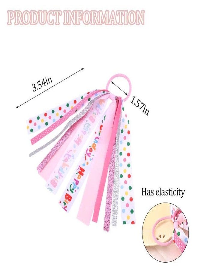 Guqqeuc Happy Birthday Hair Ribbon Glitter Elastic Hair Ties for Bday Party Favors Pink Bow Hair Ties Birthday Ponytail Holders for Girls 3rd 4th 5th Year Old Parties Accessories - Image 2